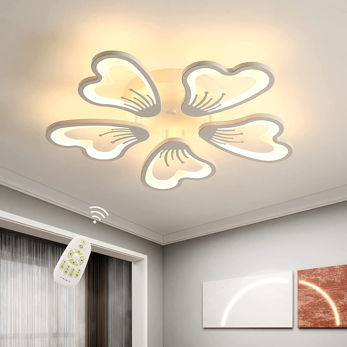 LED Plafonnier Moderne Dimmable, 50W Créatif Forme De Pétales Design Lampe De Plafond