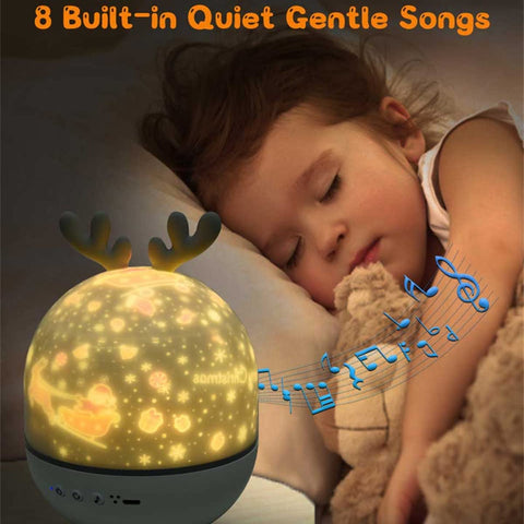 Baby-Projektor-Nachtlicht, LED-Kindernachtlicht, Musik- und Lichtlampe, 360 ° Drehung mit 8 Musik-, 6 Filmthemen, USB-Fernbedienung, Sternprojektorlampe, Nachttischlampen, Stimmungslampen