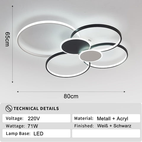 LED-Deckenleuchte, dimmbar, moderne Kreisringe-Deckenleuchte, 3000–6000 K, für Wohnzimmer, Schlafzimmer, Esszimmer, Büro