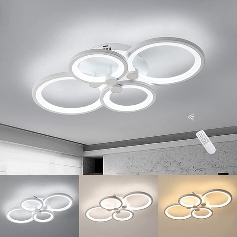 Moderne LED-Deckenleuchte 42 W, dimmbar mit Fernbedienung, 3000 – 6500 K, dimmbare Deckenlampe, einstellbare Helligkeit, Metall- und Acryl-Design für Wohnzimmer, Küche, Schlafzimmer 