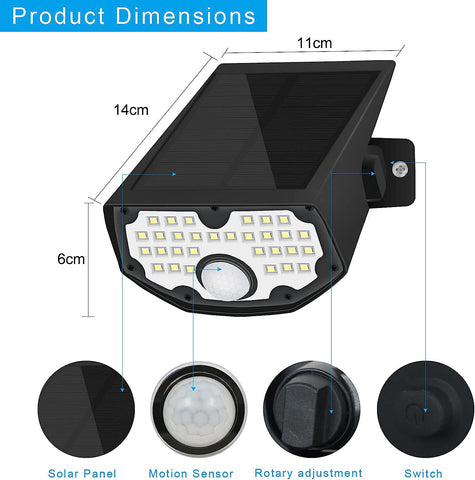 Solar Wandleuchte Außen Bewegungsmelder LED Wandleuchte 6000K für Hof Garten Korridor Terrasse nahe Wand Pathway Patio Villa