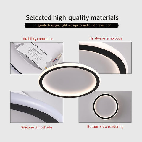 Moderne LED-Deckenleuchte, 24 W, warmweiß, 3000 K, runde Deckenlampe für Wohnzimmer, Schlafzimmer, Esszimmer, Büro, Schwarz 