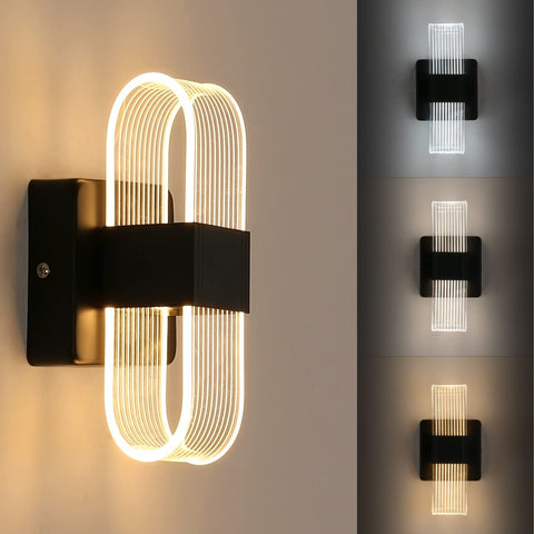 LED-Wandleuchte für den Innenbereich, dimmbar, 12 W, moderne Wandleuchte, romantisches, kreatives Acryl-Design für Schlafzimmer, Wohnzimmer, Flur, Treppenhaus, Hotel, 3000 K–6000 K weißes Licht (schwarz)