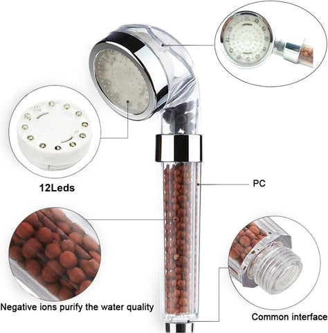 3-Farben-LED-Duschkopf Duschkopf Temperatur Handbrause Spa Chrom ABS für Badezimmerzubehör