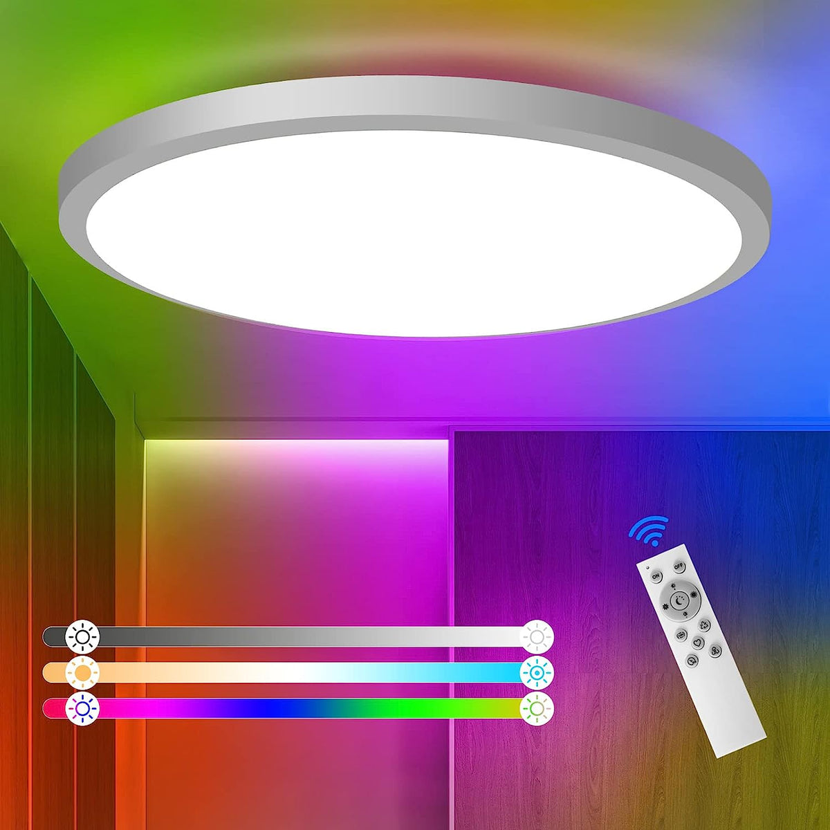 LED-Deckenleuchte Dimmbar RGB 3000K-6500K Runde LED-Deckenleuchte Badezimmer Wasserdicht IP54 Für Bad, Schlafzimmer, Wohnzimmer, Küche ?30CM 