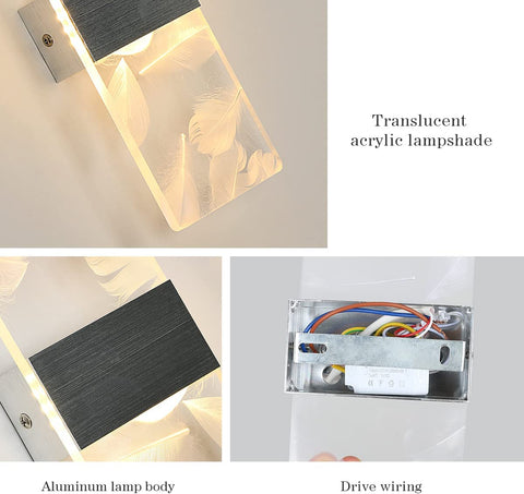 2 Stück Innenwandleuchte 12 W, 3000 K warmweißes Licht, Innen-LED-Wandleuchte, Acrylfeder, moderne LED-Wandbeleuchtung für Schlafzimmer, Wohnzimmer, Flur, Treppenhaus (Silber)
