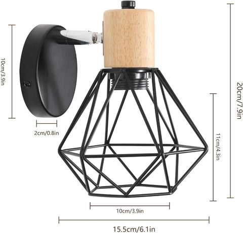 Vintage Wandleuchte für den Innenbereich – Designer Wandlampe aus Holz, Fassung E27, Beleuchtung für Schlafzimmer, Wohnzimmer, Flur, Eingang – Leuchtmittel nicht enthalten
