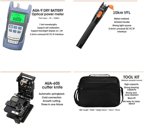 16 Stück/Kit FTTH-Glasfaserwerkzeuge mit Glasfaser-Leistungsmesser, AUA-60S-Glasfaser-Cleaver, 10 km visueller Fehlerorter