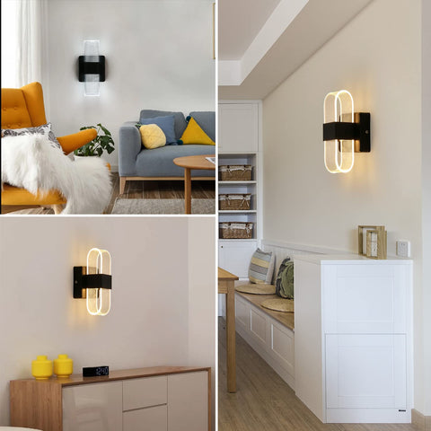 LED-Wandleuchte für den Innenbereich, dimmbar, 12 W, moderne Wandleuchte, romantisches, kreatives Acryl-Design für Schlafzimmer, Wohnzimmer, Flur, Treppenhaus, Hotel, 3000 K–6000 K weißes Licht (schwarz)