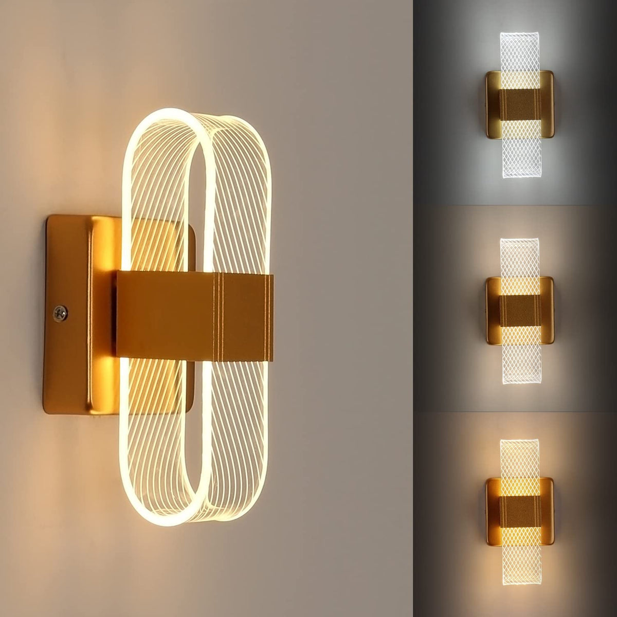 10 W dimmbare LED-Innenwandleuchte, moderne kreative romantische Acryl-Design-Wandlampe, 3000 K-6000 K Licht, Nachttischlampe für Schlafzimmer, Wohnzimmer, Flur (Gold)