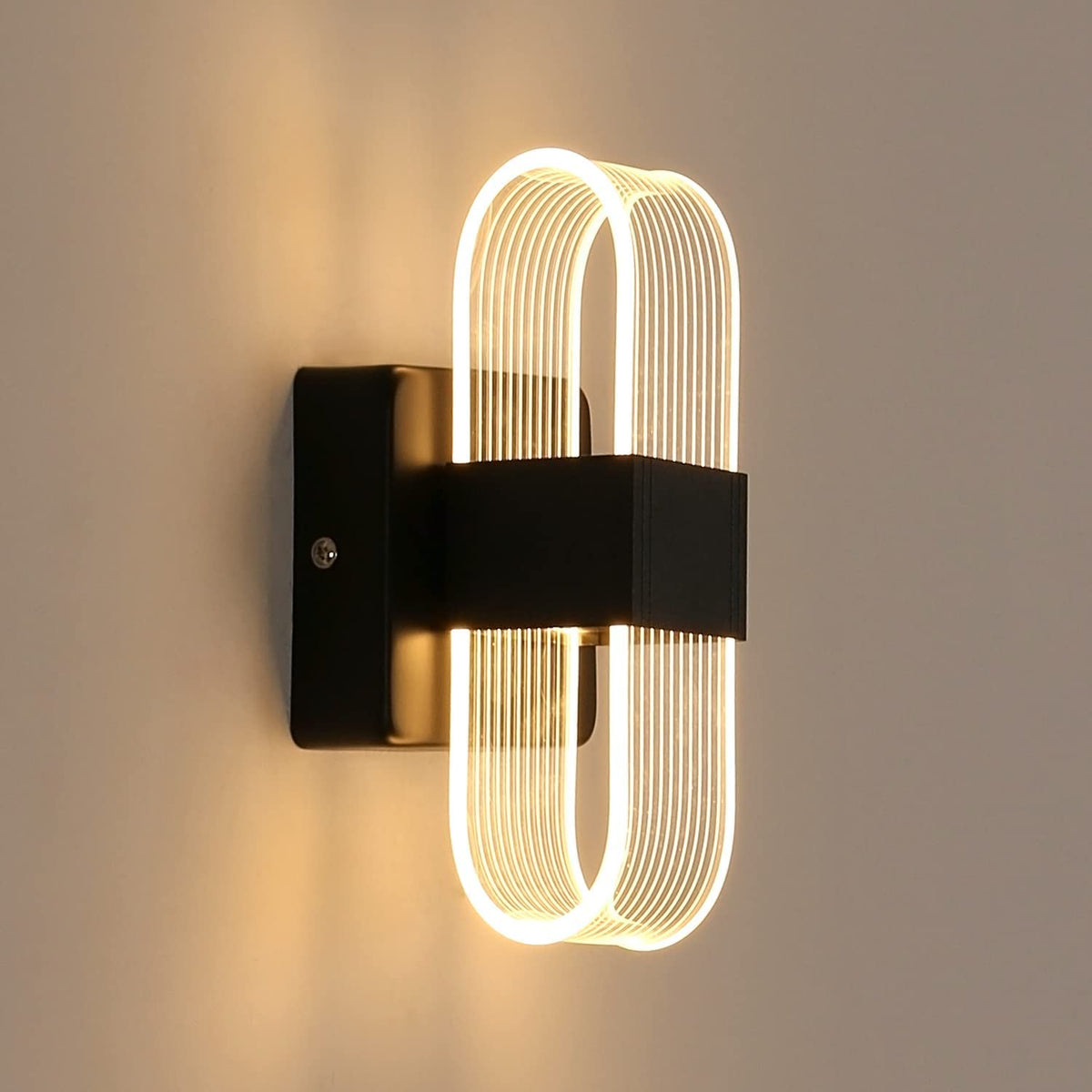 LED-Wandleuchte für den Innenbereich, dimmbar, 12 W, moderne Wandleuchte, romantisches, kreatives Acryl-Design für Schlafzimmer, Wohnzimmer, Flur, Treppenhaus, Hotel, 3000 K–6000 K weißes Licht (schwarz)