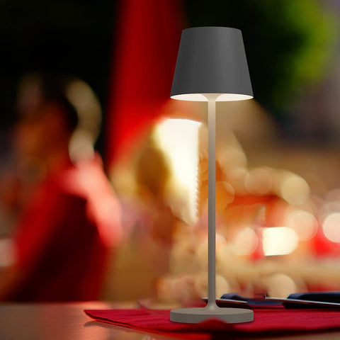 Tragbare wiederaufladbare Tischlampe, moderne Nachttischlampe, Warmweiß 3000 K, für Esszimmer, Schlafzimmer, Camping, Balkon im Freien, Grau