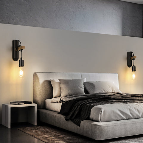 E27 Holz Wandleuchten, LED Retro Wandleuchte, Wand Nachttischlampe für Schlafzimmer, Wohnzimmer, Treppenhaus, max 40W