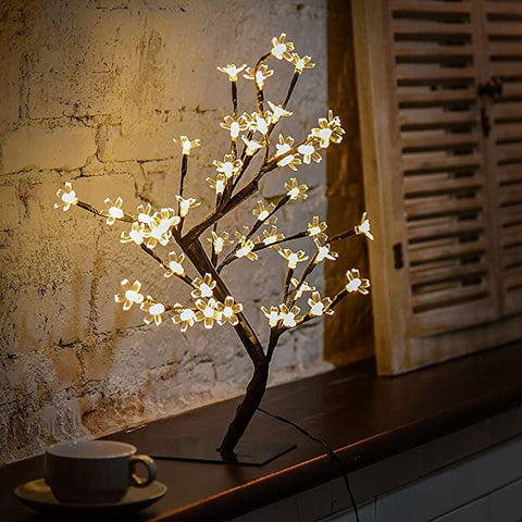 45 cm großer LED-Lichterbaum mit 48 Kirschblüten, LED-Lichter, für Weihnachten, Innenbereich, Dekoration, Schreibtisch, Nachttisch, warmweiß