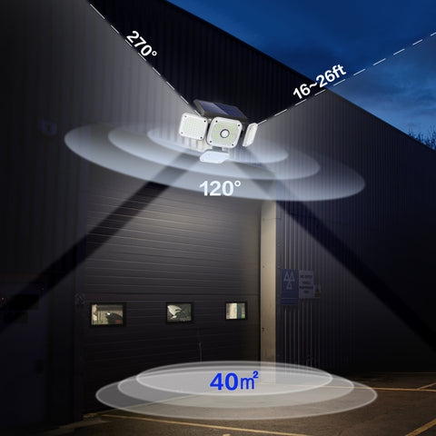Solarlampe für den Außenbereich, Bewegungsmelder, 4 Köpfe, 231 LEDs, Solarleuchte für den Außenbereich, mit Fernbedienung, IP65, wasserdichte Solar-Außenbeleuchtung, 3 Spot-Modi, LED-Solarprojektor, Garten, Kaltweiß