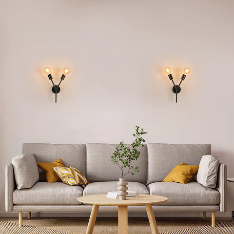 Wandleuchten mit 2 Lichtern, industrielle Wandleuchte für den Innenbereich, Vintage-Wandleuchte für Spiegel, Schlafzimmer, Nachttisch, Wohnzimmer, Flur (schwarz)