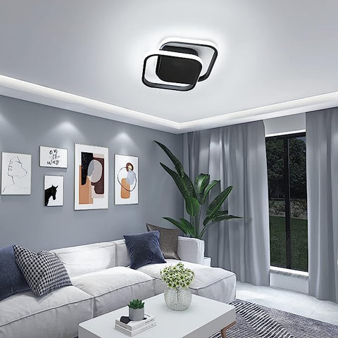 Moderne LED-Deckenleuchte, kühles Weiß, 6000 K, quadratische Deckenleuchte für Wohnzimmer, Schlafzimmer, Esszimmer, Büro, Schwarz 