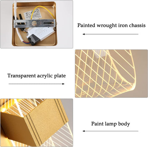 10 W dimmbare LED-Innenwandleuchte, moderne kreative romantische Acryl-Design-Wandlampe, 3000 K-6000 K Licht, Nachttischlampe für Schlafzimmer, Wohnzimmer, Flur (Gold)