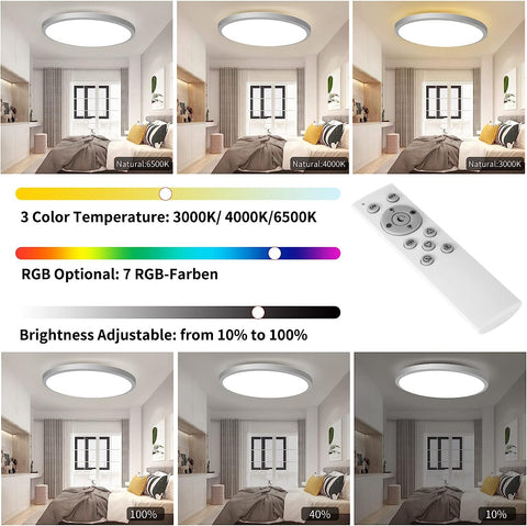 LED-Deckenleuchte Dimmbar RGB 3000K-6500K Runde LED-Deckenleuchte Badezimmer Wasserdicht IP54 Für Bad, Schlafzimmer, Wohnzimmer, Küche ?30CM 