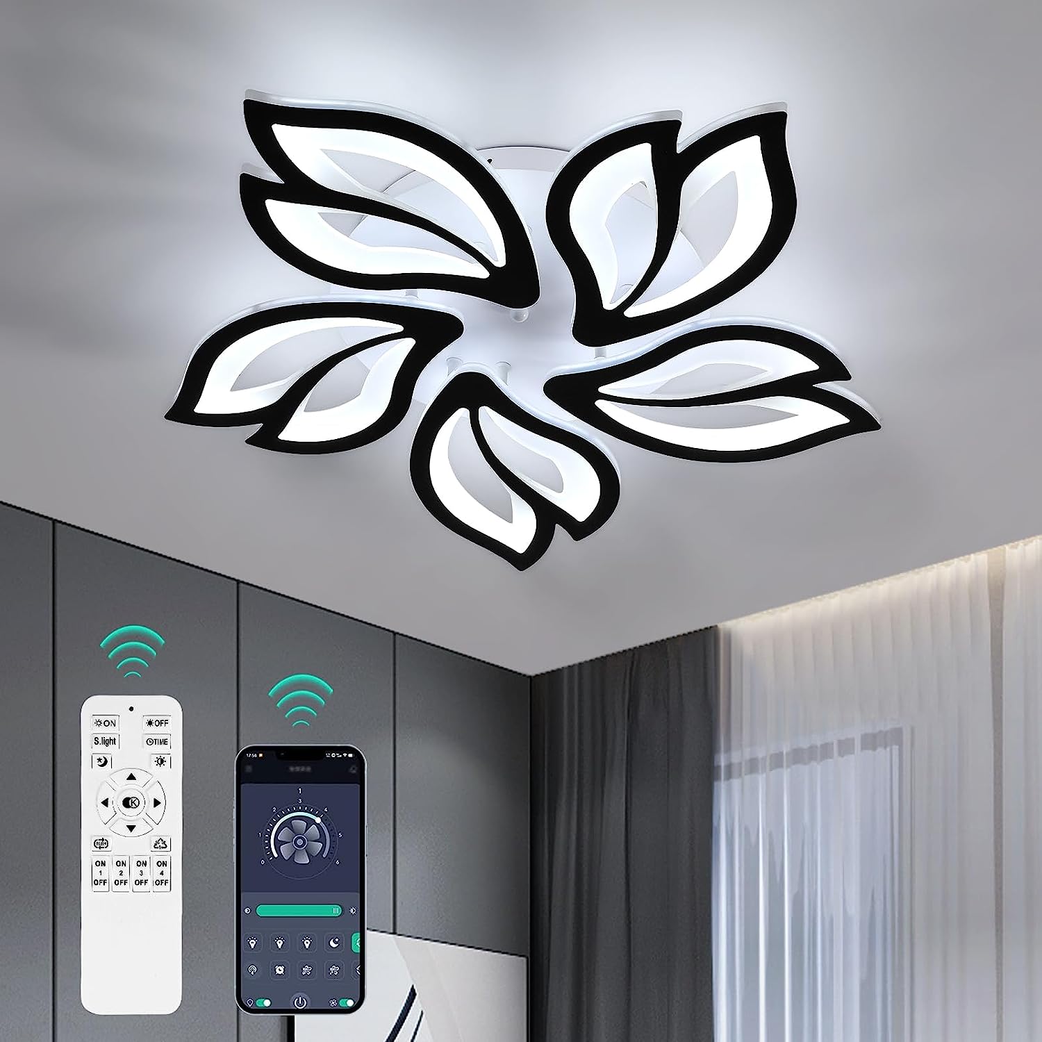 Plafonnier LED Dimmable, Creative Fleur de Forme Lampe de Plafond Moderne Lustres LED,