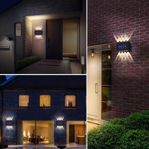 Solar-Wandleuchte für den Außenbereich, 2 Stück, warmweiße LED-Wandleuchte 3000 K, für Hof, Garten, Korridor, Terrasse, nahe Wand, Weg, Terrasse, Villa, Schwarz 