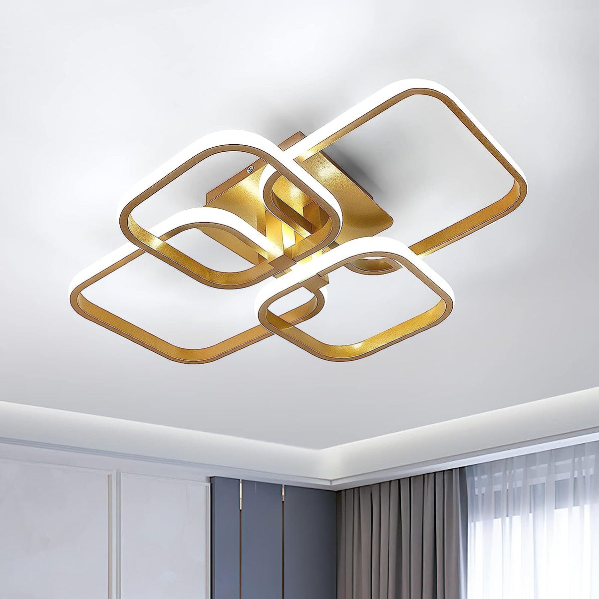 Modernes Design, LED-Deckenleuchte, quadratisch, kreisförmig, Deckenlampe, Kaltweiß 6000 K, für Wohnzimmer, Schlafzimmer, Esszimmer, Büro, Gold