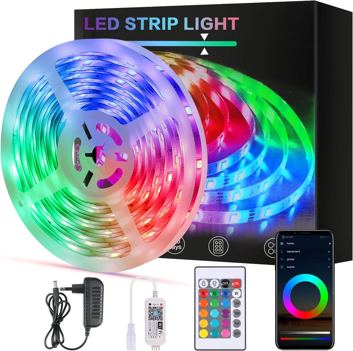 Intelligenter WLAN-LED-Streifen, 5 m, 5050 RGB-App-Steuerung, IP65 wasserdicht, mehrfarbig, flexibler Lichtstreifen mit Fernbedienung für Zuhause, Küche, Fernseher, Schlafzimmer, Party, festliche Dekoration