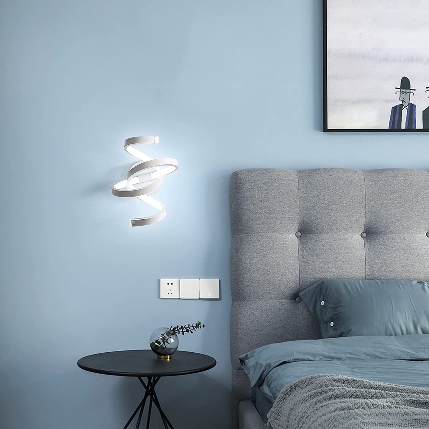 Applique Murale Interieur 20W (6000K) LED Blanc Froid, Applique Murale Spirale Moderne