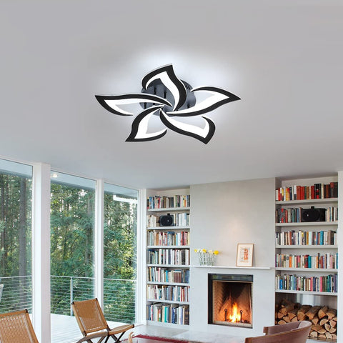 Moderne LED-Deckenleuchte, 60 W, kreatives Blütenblatt-Design, Deckenleuchte aus Acryl, für Wohnzimmer, Schlafzimmer, Arbeitszimmer, Durchmesser 60 cm, Schwarzlicht 6000 K, Kaltweiß