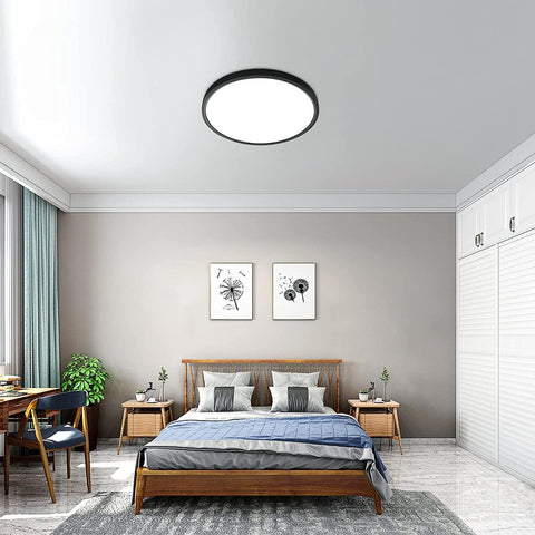 Ultradünne 24W LED-Deckenleuchte, rund, schwarz, 6500K Kaltweiß, 2160LM, IP50, Ø30cm, für Schlafzimmer, Wohnzimmer, Flur, Balkon, Badezimmer, Büro
