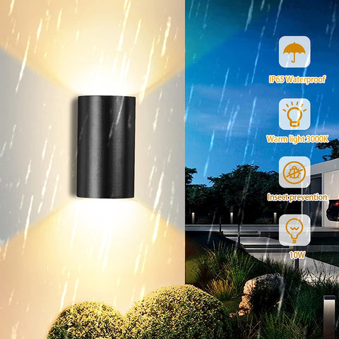 Außenwandleuchte, 10 W, warmweiße LED-Wandleuchte, 3000 K, wasserdicht, IP65, für Eingangsbereich, Flur, Innenhof, Garten, Terrasse, Balkon, Garage, Schwarz