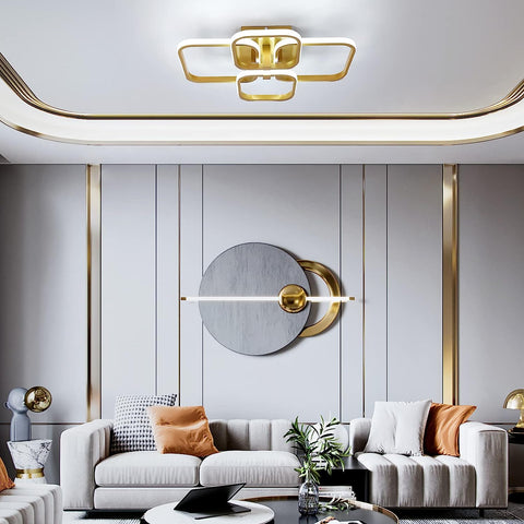 Modernes Design, LED-Deckenleuchte, quadratisch, kreisförmig, Deckenlampe, Kaltweiß 6000 K, für Wohnzimmer, Schlafzimmer, Esszimmer, Büro, Gold