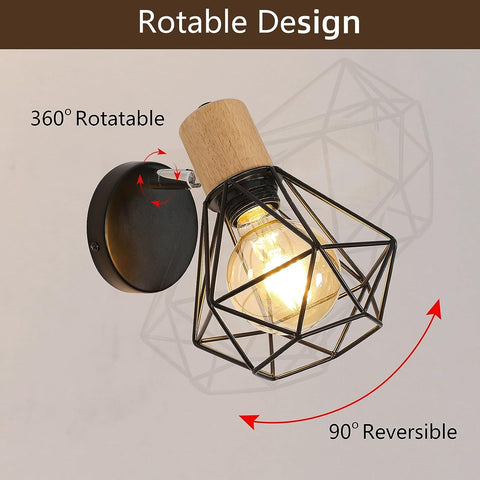 Vintage Wandleuchte für den Innenbereich – Designer Wandlampe aus Holz, Fassung E27, Beleuchtung für Schlafzimmer, Wohnzimmer, Flur, Eingang – Leuchtmittel nicht enthalten