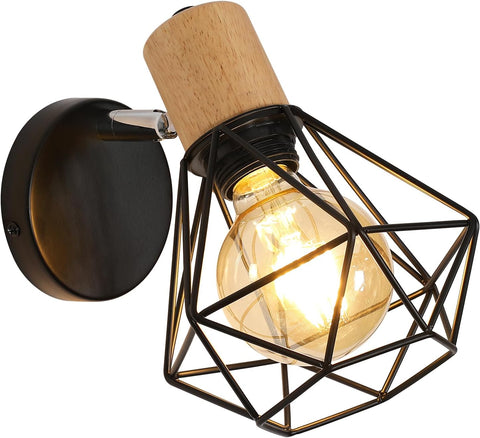 Vintage Wandleuchte für den Innenbereich – Designer Wandlampe aus Holz, Fassung E27, Beleuchtung für Schlafzimmer, Wohnzimmer, Flur, Eingang – Leuchtmittel nicht enthalten