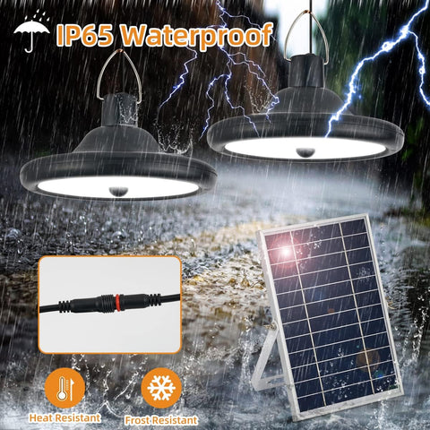 Solarleuchte für den Innen- und Außenbereich, solarbetriebene Doppelkopf-Pendelleuchte mit Bewegungsmelder und Fernbedienung, IP65 wasserdichte Pendelleuchte mit 5 m Kabel für Garten, Terrasse, Balkon, Garage, Scheune