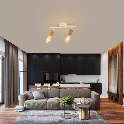LED-Deckenleuchte, 2 verstellbare Strahler, holzweiße LED-Deckenleuchte, Innendeckenbeleuchtung für Küche, Wohnzimmer, Schlafzimmer, Flur, ohne Glühbirnen, max. 60 W