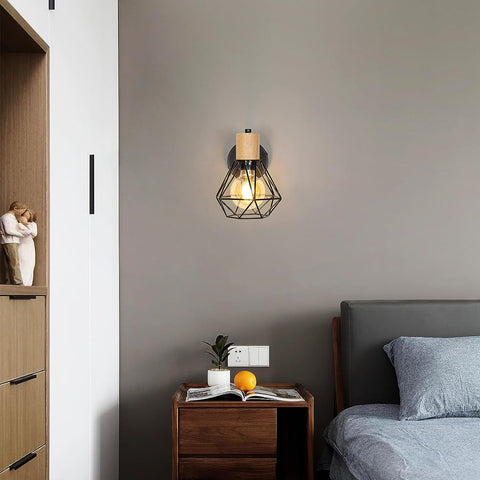 Vintage Wandleuchte für den Innenbereich – Designer Wandlampe aus Holz, Fassung E27, Beleuchtung für Schlafzimmer, Wohnzimmer, Flur, Eingang – Leuchtmittel nicht enthalten
