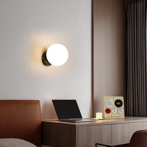 Wandleuchte für den Innenbereich, Glas, moderne kugelförmige Wandleuchte mit E27-Sockel für Schlafzimmer, Wohnzimmer, Flur, Eingangsbereich, Schwarz (Glühbirne nicht im Lieferumfang enthalten)