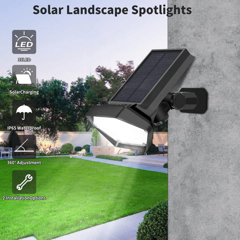 2 Stück Solarleuchten für den Außenbereich, 35 LED-Solarleuchten für den Außenbereich, wasserdicht, IP65, dimmbar mit 4 Beleuchtungsmodi, 180° Solar-Flutlichter für den Außenbereich, für Garten, Hof, Weg, Auffahrt, kaltweißes Licht 