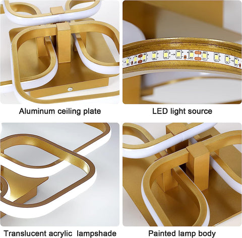 Modernes Design, LED-Deckenleuchte, quadratisch, kreisförmig, Deckenlampe, Kaltweiß 6000 K, für Wohnzimmer, Schlafzimmer, Esszimmer, Büro, Gold