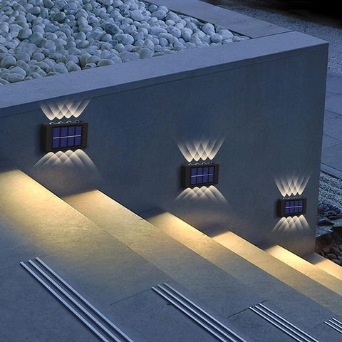 Solar-Wandleuchte für den Außenbereich, 2 Stück, warmweiße LED-Wandleuchte 3000 K, für Hof, Garten, Korridor, Terrasse, nahe Wand, Weg, Terrasse, Villa, Schwarz 