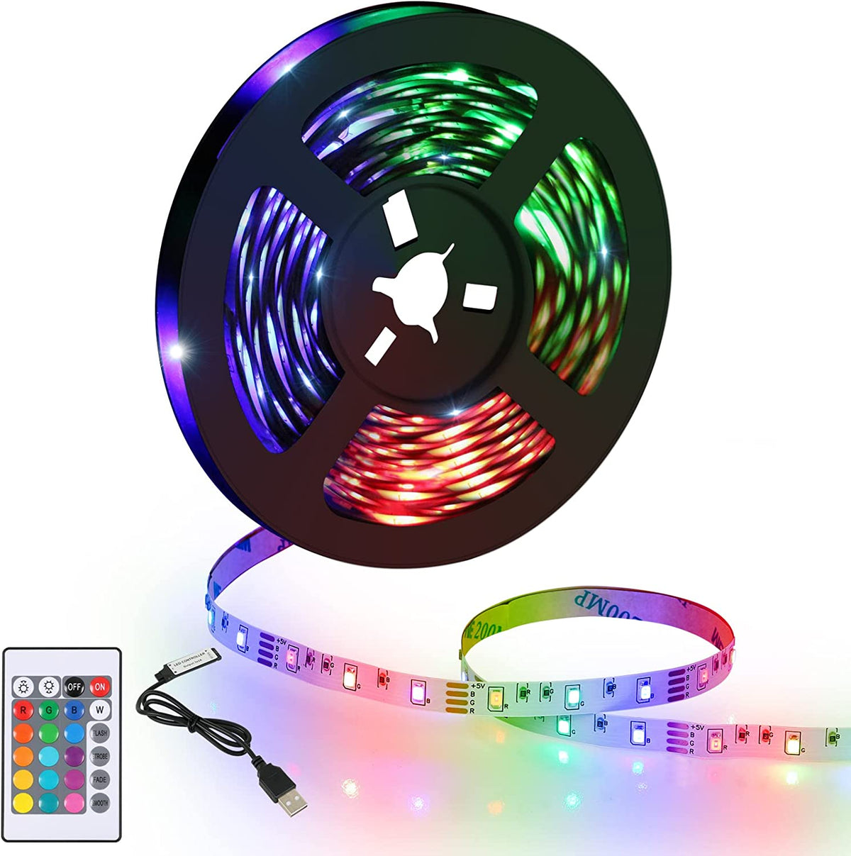 5M LED-Lichtleiste, flexibles RGB-LED-Raumlicht, mehrfarbige LED-Lichtleiste mit Fernbedienung für Schlafzimmer, Küche, Fernseher, Party