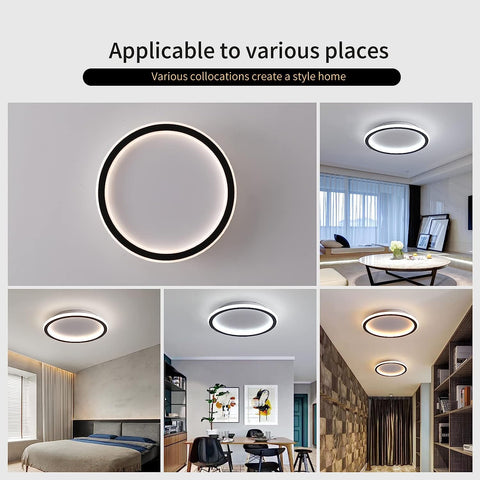 Moderne LED-Deckenleuchte, 24 W, warmweiß, 3000 K, runde Deckenlampe für Wohnzimmer, Schlafzimmer, Esszimmer, Büro, Schwarz 