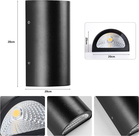 Außenwandleuchte, 10 W, warmweiße LED-Wandleuchte, 3000 K, wasserdicht, IP65, für Eingangsbereich, Flur, Innenhof, Garten, Terrasse, Balkon, Garage, Schwarz