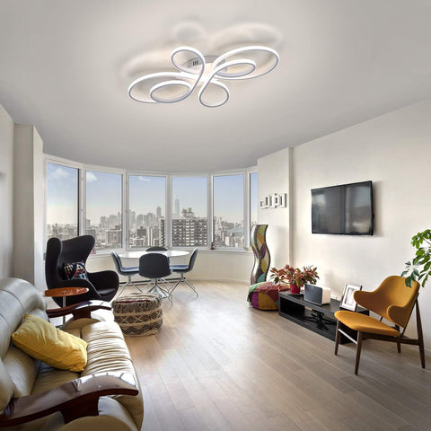 Moderne dimmbare LED-Deckenleuchte, kreative Blumenform, Deckenleuchte, 3000 K-6000 K, für Wohnzimmer, Schlafzimmer, Esszimmer, Büro, Weiß 