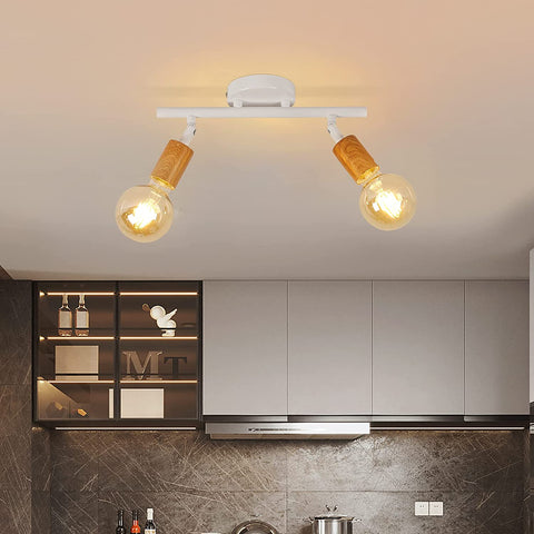 LED-Deckenleuchte, 2 verstellbare Strahler, holzweiße LED-Deckenleuchte, Innendeckenbeleuchtung für Küche, Wohnzimmer, Schlafzimmer, Flur, ohne Glühbirnen, max. 60 W