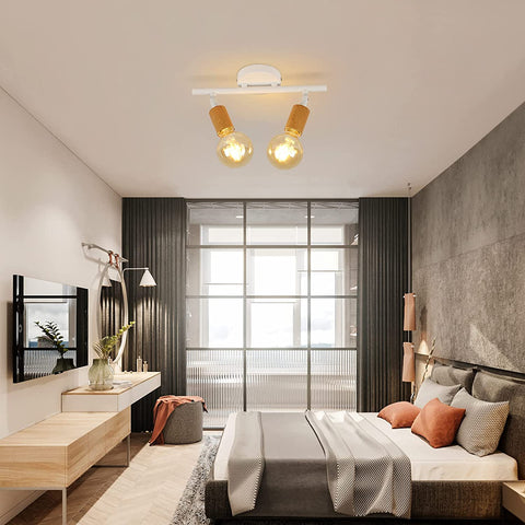 LED-Deckenleuchte, 2 verstellbare Strahler, holzweiße LED-Deckenleuchte, Innendeckenbeleuchtung für Küche, Wohnzimmer, Schlafzimmer, Flur, ohne Glühbirnen, max. 60 W