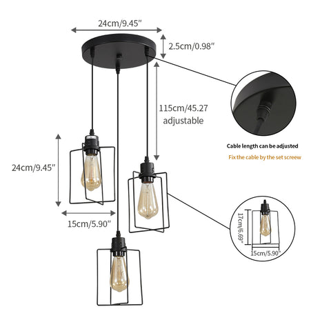 E27 Industrielle Kronleuchter Pendelleuchte Vintage Decke 3 Lichter Metallkäfig Pendelleuchte Retro Stil Dekorativ für Küche Schlafzimmer Esszimmer