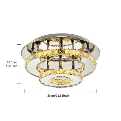 Kristall Deckenleuchte Spiegel Edelstahl Runde Moderne LED Kronleuchter Leuchte 30CM 36W Warmweiß (3000-4000k)
