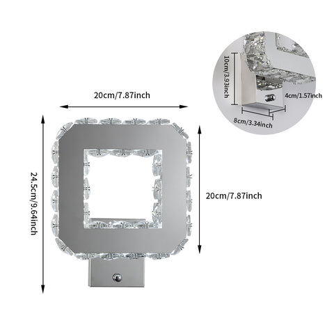 Innen-Kristallwandleuchte 12W 1080lm Moderne LED-Kristallwandleuchte Dekoration Wandleuchte für Schlafzimmer Esszimmer Foyer Kaltweiß 6000K